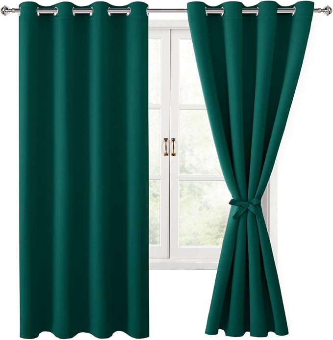 Blackout Curtains for Bedroom, Hunter Green, 52 x 63 Inch, 2 Panels | Thermal by Hiasan