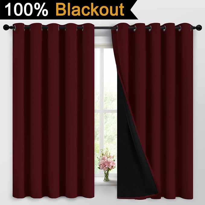 Yakamok Burgundy Red Blackout Curtains 63 Inches Long - Image 2