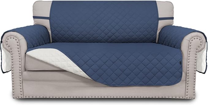 Easy-Going Reversible Couch Cover, 2 Cushion Sofa, Dark Blue/Ivory | Loveseat by Easy-Going
