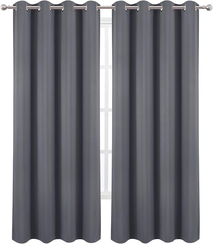 Blackout Curtains 52 x 90 Inch Long Grey Curtains Set of 2 Panels Room - Image 2
