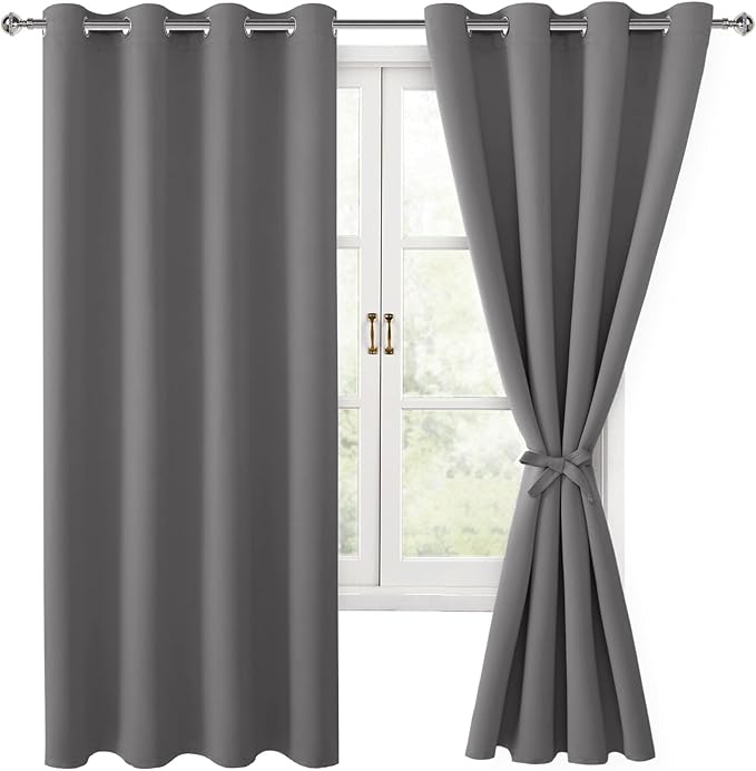 Blackout Curtains for Bedroom, 52 x 63 Inches Length, Light Grey | Thermal by Hiasan