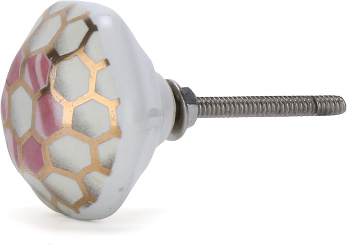 Perilla Home Set of 6 Ceramic Knobs Decorative Knobs for Room Kitchen Cabinet Hardware Cupboard Door Knobs Dresser Wardrobe and Drawer Pulls (Pink & White)