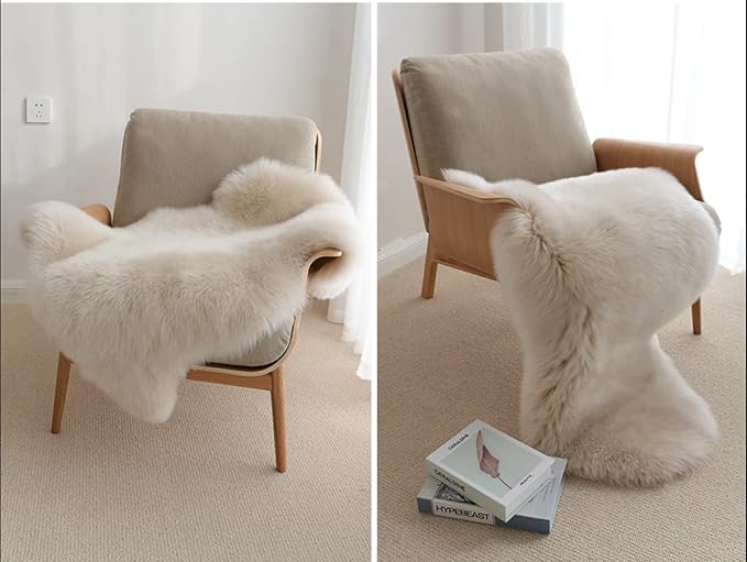 HUAHOO Premium Genuine Sheepskin Rug Linen Real Australia Sheepskin Natural - Image 2