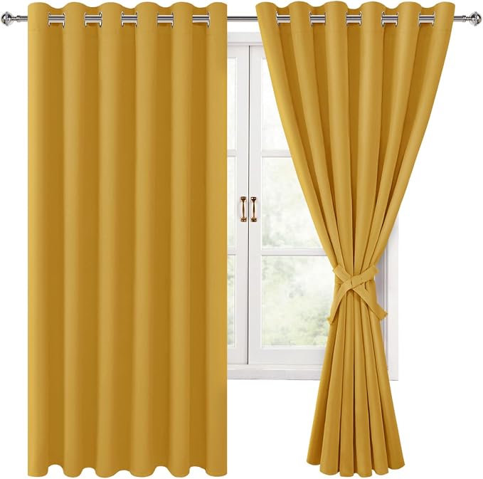 Blackout Curtains for Bedroom, 70 x 63 Inch Mustard Yellow 2 Panels | Thermal - Image 8