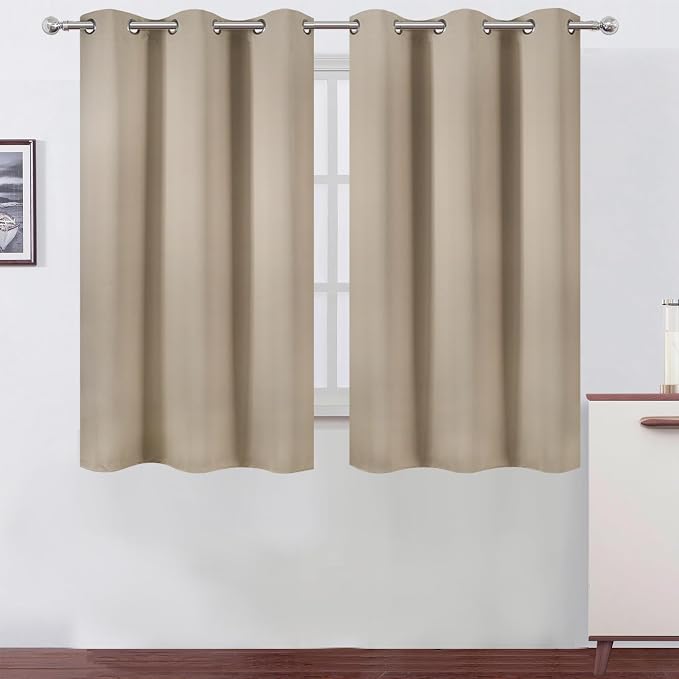 Khaki Blackout Curtains/38 x 54 Inch/Set of Two Panels Grommet Living Room by Lemomo