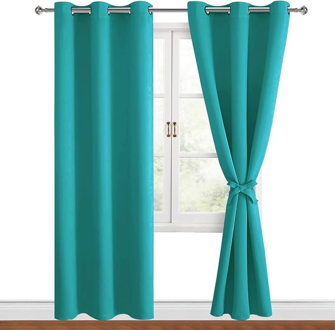 Blackout Curtains for Bedroom, Peacock Teal, 38 x 84 Inch, 2 Panels | Thermal by Hiasan