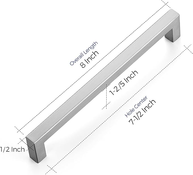 Ravinte 25 Pack 7-1/2 Inch Kitchen Square Cabinet Handles Satin Nickel Pulls Brushed Nickel Kitchen Cabinet Hardware Handles for Cupboard Drawer Pulls