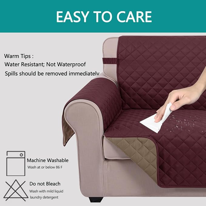 U-NICE HOME Reversible Recliner Chair Covers, Burgundy/Tan | 23''Armchair Cover - Image 5