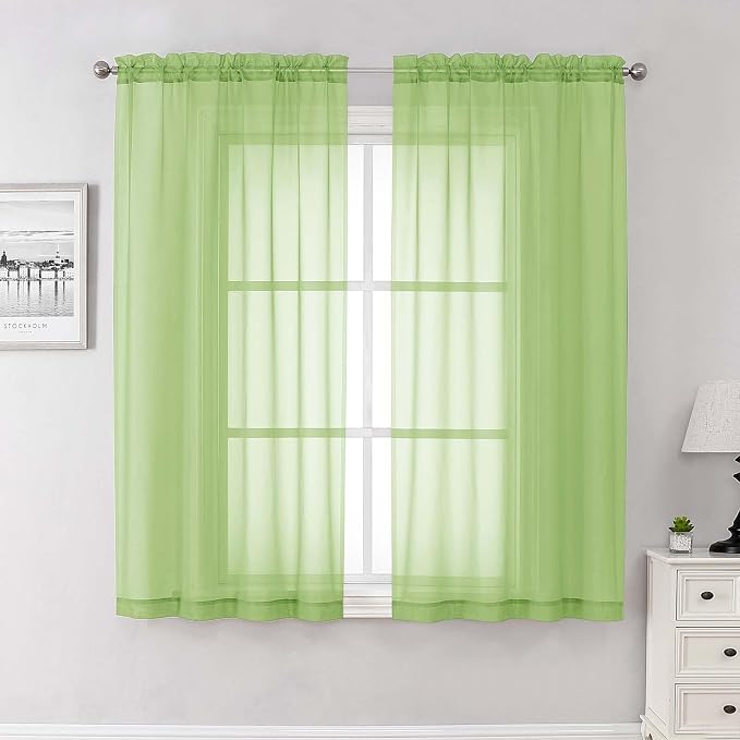 Lime Sheer Curtains 63 Inch Length 2 Pcs, Lightweight Solid Transparent Window by Lecloud