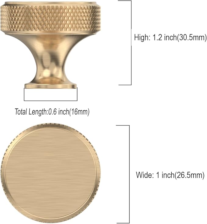 Asidrama 30 Pack Gold Kitchen Cabinet Knobs Knurled Dresser Knobs Drawer Knob Cabinet Hardware Aluminum Knob for Dresser Drawers
