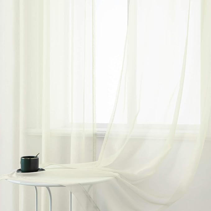 DUALIFE Cream Beige Sheer Grommet Curtains for Bedroom 2 Panel Set Light Filtering Semi Sheer Farmhouse Style Living Room Curtains 52X96 Inches Long Ivroy