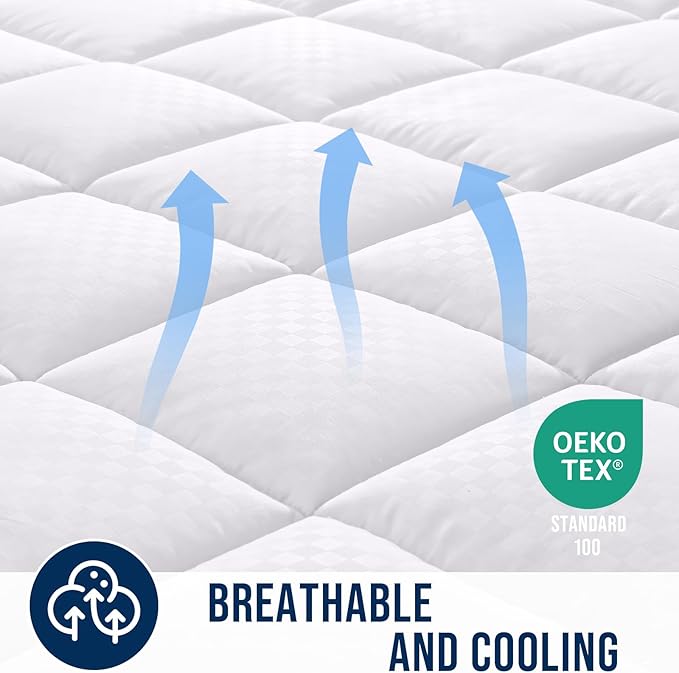 OLANLY King Quilted Fitted Mattress Pad – Soft Pillow Top Mattress Topper, Down Alternative Fill, Cooling Comfort Breathable Mattress Cover, Machine Washable Deep Pocket Mattress Protector, White