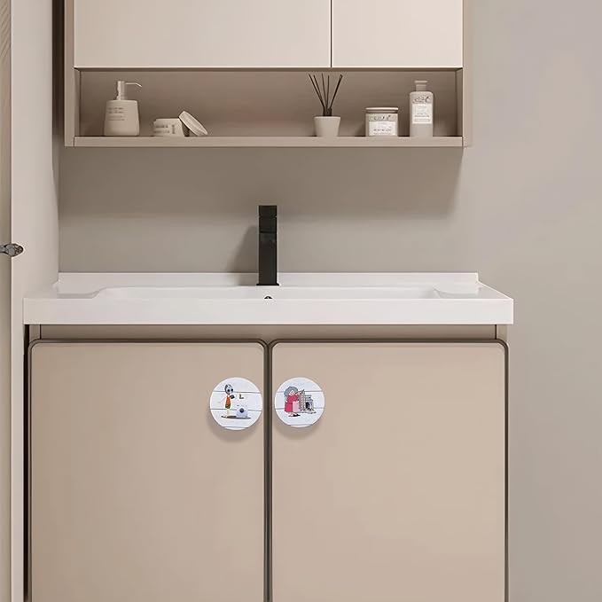 8 Pack Wooden Cabinet Knob 1-4/5inch Round Unique Fun Laundry Drawer Handles Room Knobs and Pulls