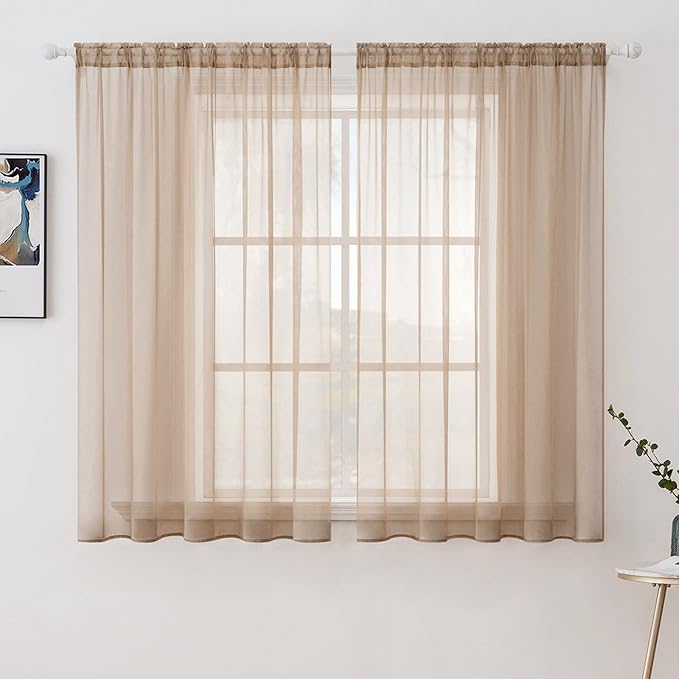 MIULEE 2 Panels Sheer Curtains for Living Room 54 X 63 Inches Brown | Window by MIULEE