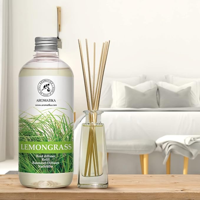 Lemongrass Reed Diffuser Refill, Natural Essential Lemongrass Oil 17 Fl Oz - Fresh & Long Lasting Fragrance - Reed Diffuser Oil Refill for Aromatherapy - Home - Office - Restaurant