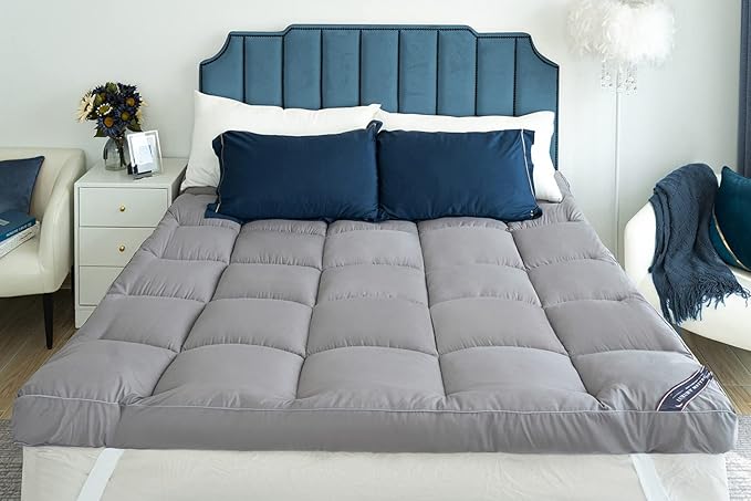 Cooling Mattress Pad Extra Thick Bed Topper Plush Pillow Top Hotel Quality Down Alternative Mattress Topper for Queen Bed, Queen Size, Grey