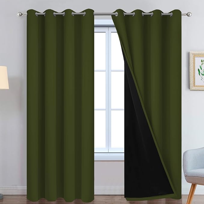 Yakamok Olive Green 100% Blackout Curtains 96 Inches Long 52" Wide 2 Panels | by Yakamok