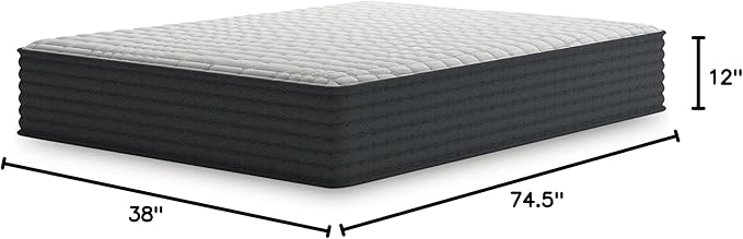 Signature Design by Ashley Hybrid 1200 12" Firm Moisture Wicking Mattress with Charcoal-Infused Gel Memory Foam,Edge Support for Pressure Relief and Temperature Regulating, Twin, Fiberglass Free