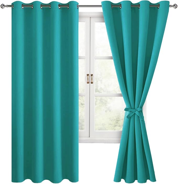Blackout Curtains for Bedroom, Peacock Teal, 52 x 63 Inch, 2 Panels | Thermal by Hiasan