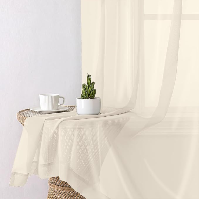 Cream Sheer Curtains 90 Inches Long 2 Panels, Elegant Light Filtering Voile - Image 4