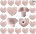 Ceramic Drawer Knobs Heart Shape Cabinet Dresser Pulls Handles with 3 Sized Screws, Kitchen Furniture Knobs for Closet Cupboard Wardrobe (20 Pack, Pink)