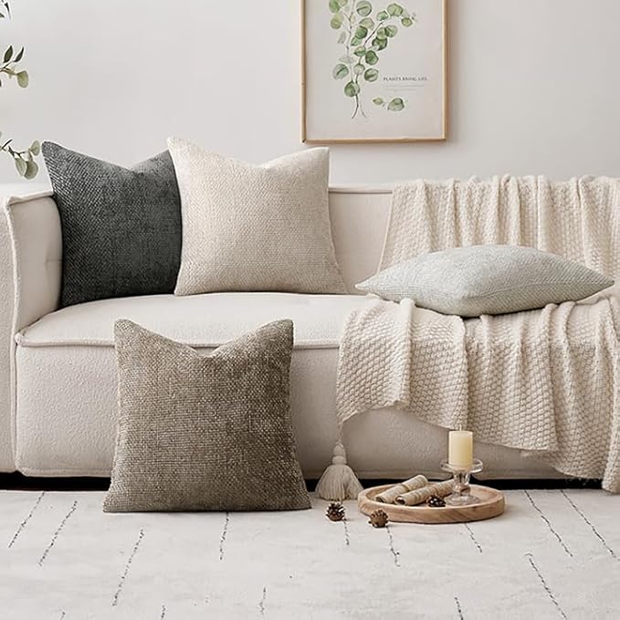 MIULEE Soft Decorative Chenille Pillow Covers Neutral 18x18 Pack of 4 | Mid - Image 5