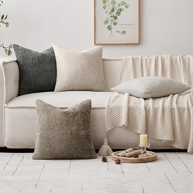 MIULEE Soft Decorative Chenille Pillow Covers Neutral 16x16 Pack of 4 | Mid - Image 5