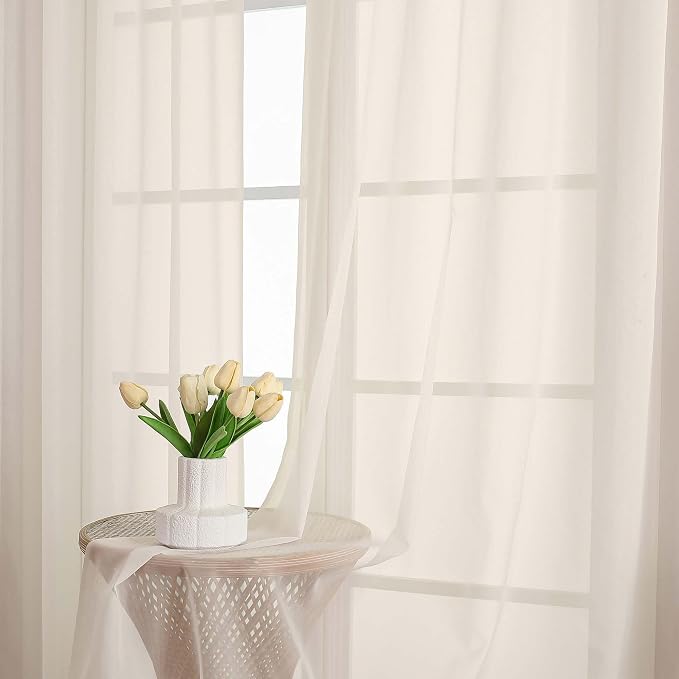 Cream Sheer Curtains 72 Inches Long 2 Panels Set, Light Filtering Sheer Curtains - Image 6