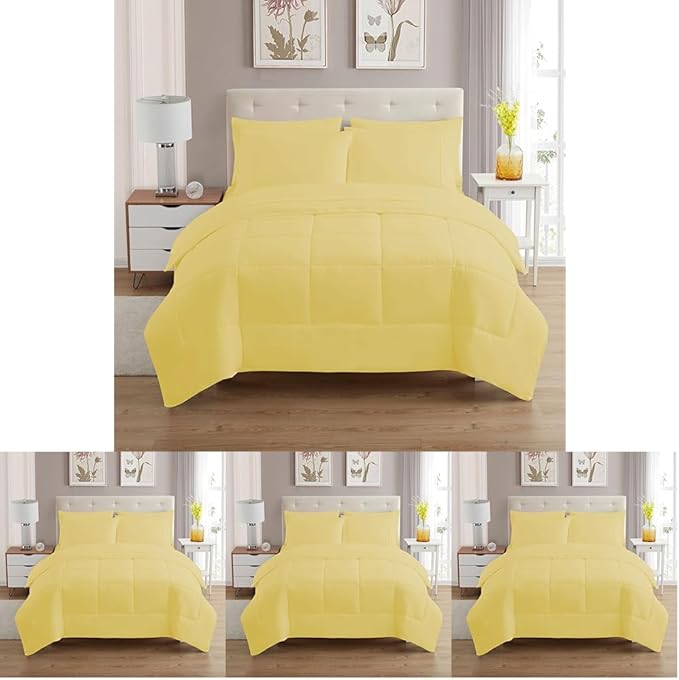 Sweet Home Collection 5 Piece Comforter Set Bag Solid Color All Season Soft Down Alternative Blanket & Luxurious Microfiber Bed Sheets, Yellow, Twin (Pack of 4)