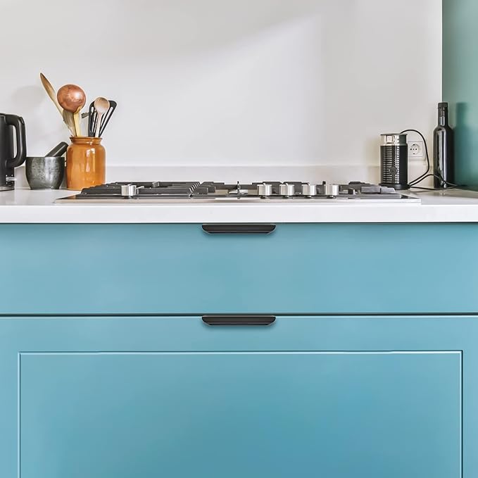 Ravinte Hardware 10 Pack Black Cabinet Handles, 4 Inch (102mm) Finger Edge Pulls, 3 Inch Hole Center, Finger Pulls for Cabinets