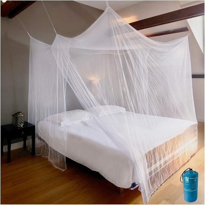 EVEN NATURALS Luxury Mosquito Bug Net for Bed Canopy, Tent for Single to Twin XL, Camping Screen House, Finest Holes Mesh, Square Netting Curtain for Bunk Bed, Storage Bag, Mosquito Netting for Patio
