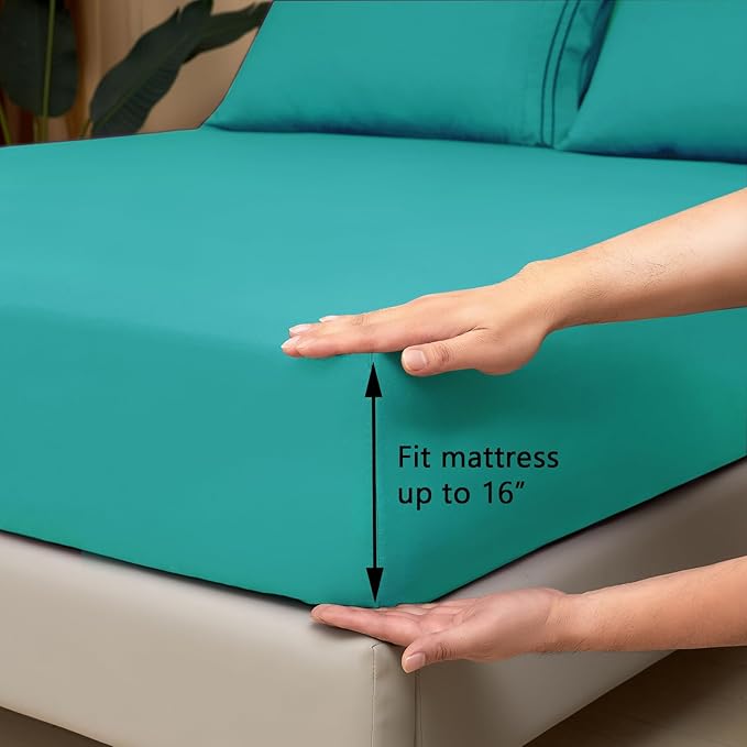Mejoroom Twin XL Sheet Set - Hotel Luxury Microfiber Sheet & Pillowcase Sets Fits College Dorm Room Mattress - Soft, Breathable, Wrinkle & Fade Resistant - 3 Piece (Teal)