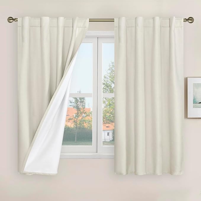 100% Blackout Short Linen Curtains 48 Inch Length by LAMIT