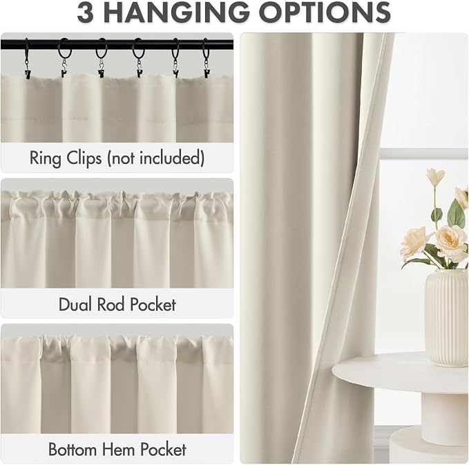 MIULEE 84 Inch Length Cream Beige Blackout Bedroom Curtains Set of 4 | Thermal - Image 3