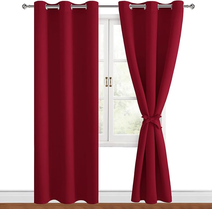 Blackout Curtains for Bedroom, 38 x 84 Inches Long, Christmas Red | Thermal by Hiasan