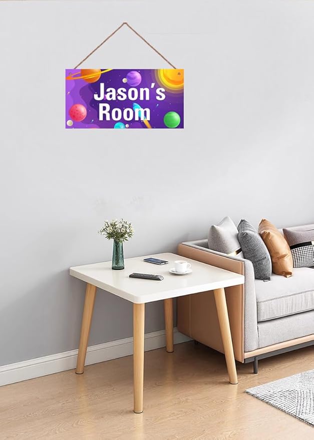 Personalized Sign, Galaxy Signs,Custom Name Wall Door Sign, Baby Nursery Art For Kids Room Outer Space Theme Decor Rocket Stickers For Boys Room Girls Bedroom Little Man Cave