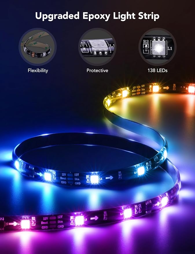 Govee TV LED Backlight,RGBIC Smart LED Strip Lights for 70-80 inch TVs, Bluetooth and Wi-Fi Control, Works with Alexa & Google Assistant, Music Sync, 99+ Scene Modes, Adapter