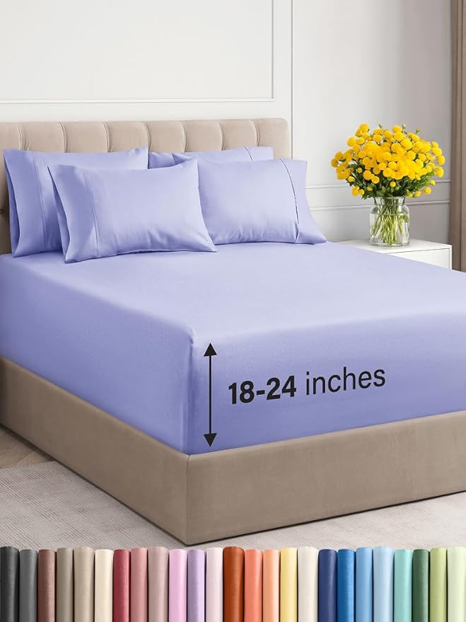 Extra Deep King Sheet Set - 6 Piece Breathable & Cooling Sheets - Hotel Luxury Bed Sheets Set - Easy & Secure Fit - Soft, Wrinkle Free & Comfy Sheets Set - Lavender Sheet Set with Extra Deep Pockets