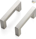 JOY DECOR 6 Pack Cabinet Handles, Brushed Nickel Cabinet Pulls, 3 Inch Kitchen Closet Handles Square Drawer Pulls Stainless Steel Drawer Hardware, 76mm Hole Centers