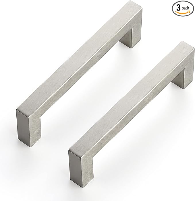 Ravinte 3 Pack Kitchen Cabinet Hardware - 4-1/2 Inch Square Cabinet Handles - Satin Nickel & Brushed Nickel Drawer Pulls
