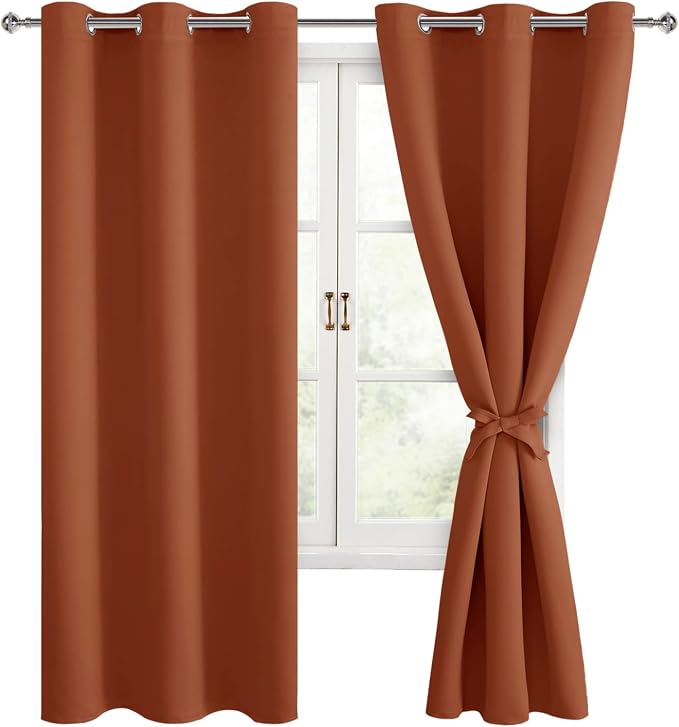 Fall Blackout Curtains for Bedroom Burnt Ochre 42 x 63 Inch 2 Panel | Thermal by Hiasan