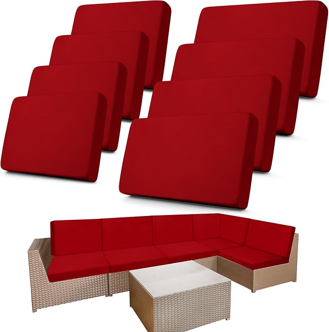 Newwiee 8 Pcs Stretch Patio Outdoor Cushion Covers Replacement, Wine Red | 4 by Newwiee