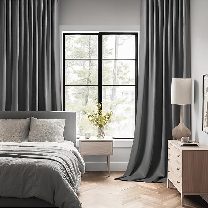 MIULEE Grey Back Tab Blackout Curtains 52x90 Inch Long 2 Panels Set | Rod - Image 2