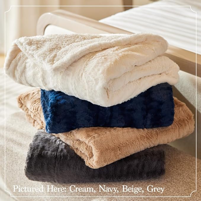 The Connecticut Home Co Throw Blanket for Couch, Soft Fluffy Room Decor, Cozy Warm Throws for Bed, Couches, Gifts for Women, Bedroom Cute Aesthetic Blankets Faux Fur and Sherpa, 65x50, White