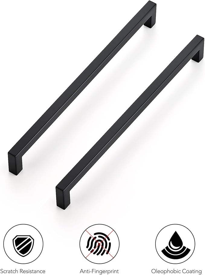 Ravinte 3 Pack 11-5/16 Inch Square Cabinet Handles - Matte Black Pulls for Kitchen Drawers and Cabinets - Hardware Handles