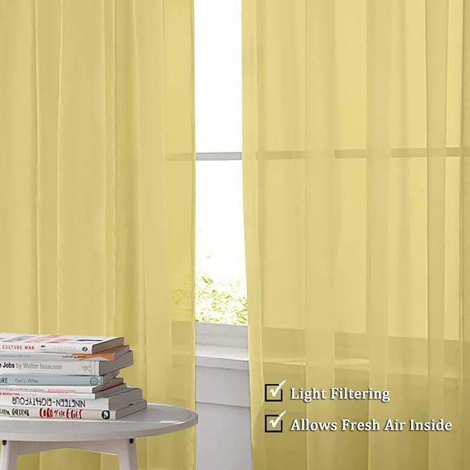 Sheer Curtains 63 inch Length 2 Panels Set, Ivory Sheer Cutains Short Curtains - Image 2