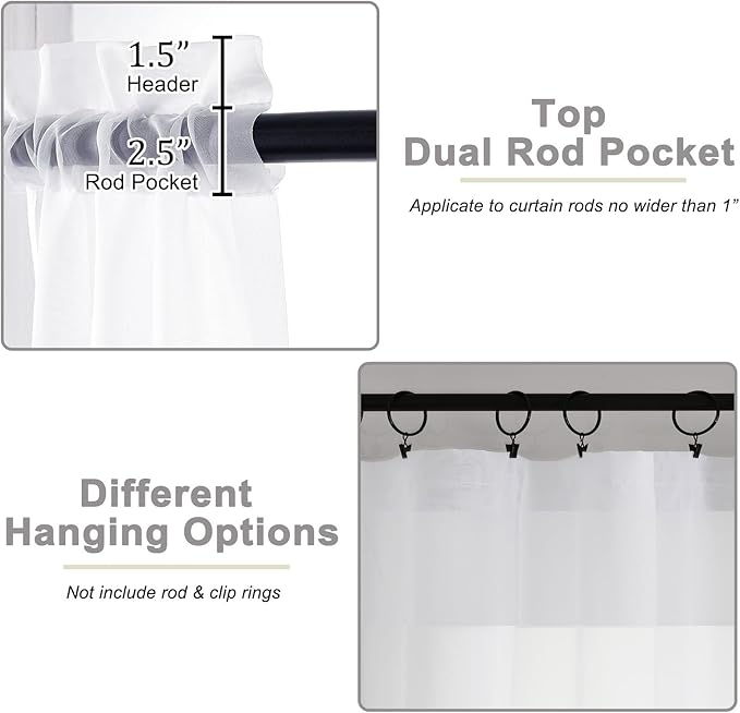 White Sheer Curtain for Bedroom Living Room 78 Inches Long 2 Panels Set - Image 4