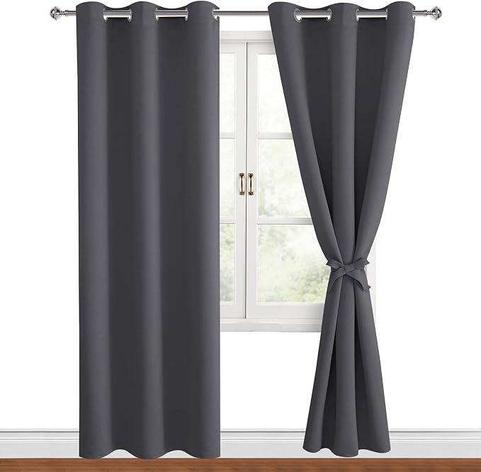 Grommet Blackout Curtains for Bedroom 42 x 84 Inches Long Dark Grey | Thermal by Hiasan