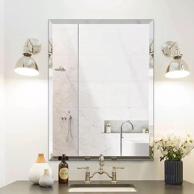 Frameless Mirror for Bathroom Vanity,18x26in Wall Mounted Mirrors for Over Sink Decorative Rectangular Frameless Mirror,With Polished Edge,Hangs Horizontally Or Vertically,Entryways,Room,Shatterproof