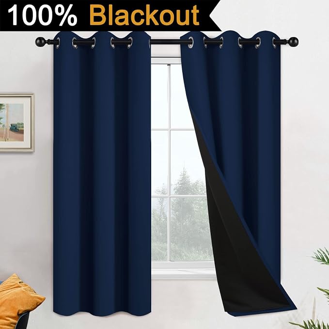 Yakamok Navy Blue 100% Blackout Curtains 63 Inches Long 42" Wide, 2 Panels | - Image 2
